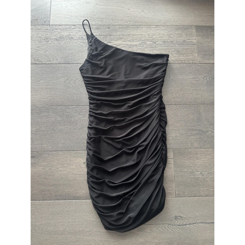 Princess Polly Dress Womens 10 Black Ruched One Shoulder Bodycon‎ Mini Lined
